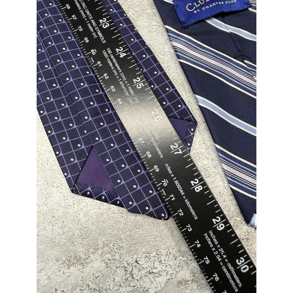 Club Room By Charter Club Tie Mens One Size Blue Geometric 100%‎ Silk Set of 2